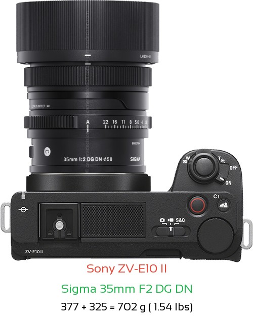 Sony ZV-E10 II with Sigma 35mm F2 DG DN Lens Size