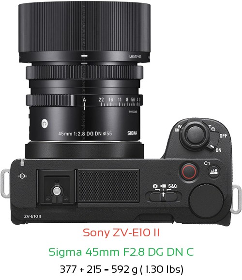 Sony ZV-E10 II with Sigma 45mm F2.8 DG DN C Lens Size