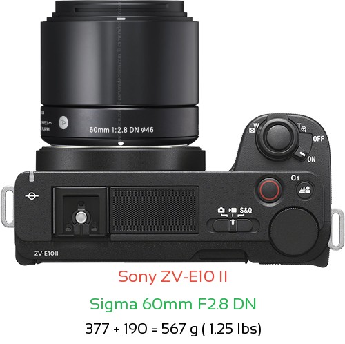 Sony ZV-E10 II with Sigma 60mm F2.8 DN Lens Size