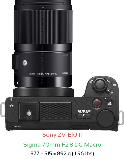 Sony ZV-E10 II with Sigma 70mm F2.8 DG Macro Lens Size