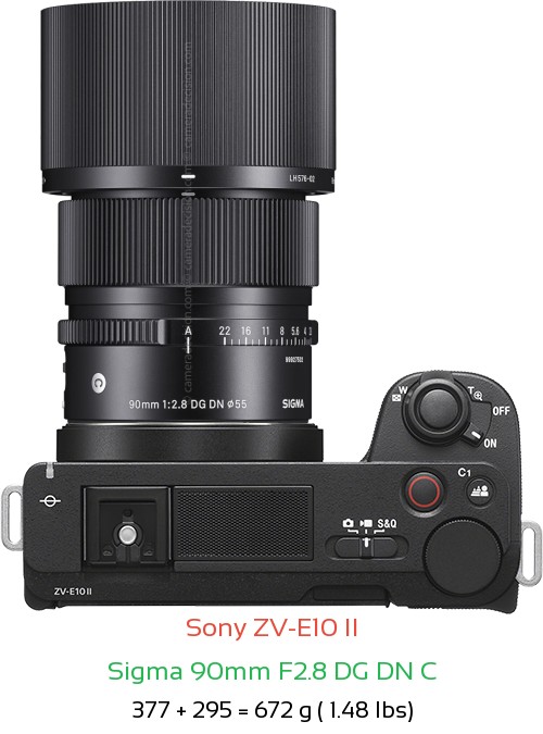 Sony ZV-E10 II with Sigma 90mm F2.8 DG DN C Lens Size