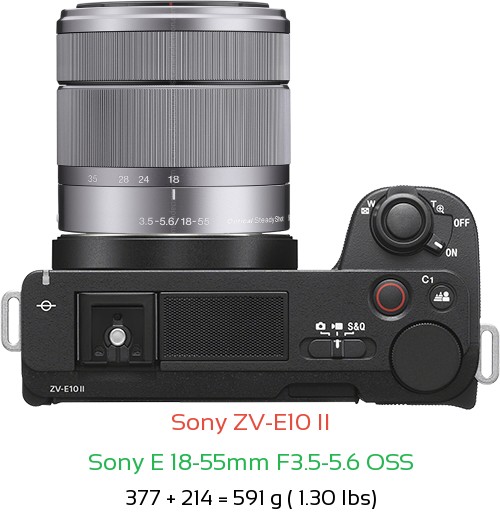 Sony ZV-E10 II with Sony E 18-55mm F3.5-5.6 OSS Lens Size