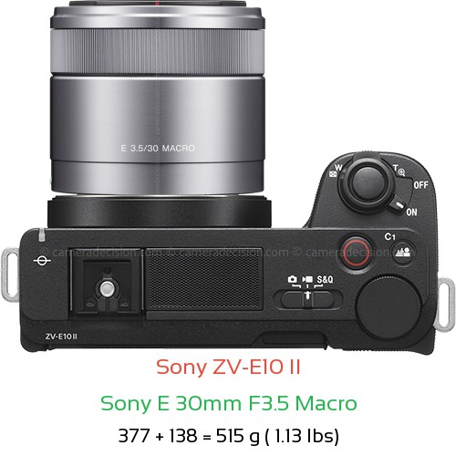 Sony ZV-E10 II with Sony E 30mm F3.5 Macro Lens Size