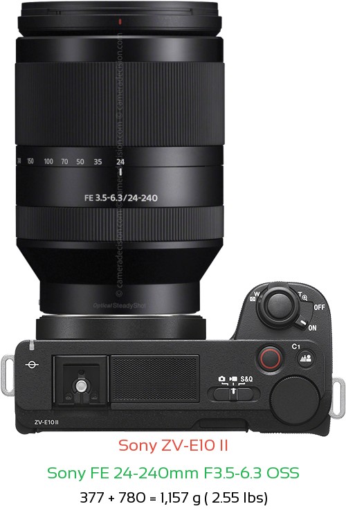 Sony ZV-E10 II with Sony FE 24-240mm F3.5-6.3 OSS Lens Size