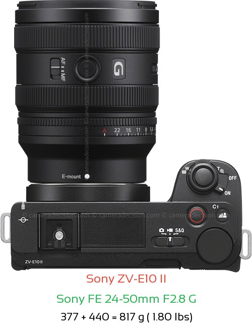 Sony ZV-E10 II with Sony FE 24-50mm F2.8 G Lens Size