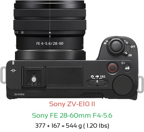 Sony ZV-E10 II with Sony FE 28-60mm F4-5.6 Lens Size