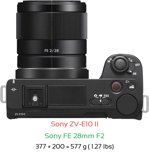 Sony ZV-E10 II with Sony FE 28mm F2 Lens Size