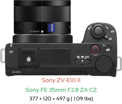 Sony ZV-E10 II with Sony FE 35mm F2.8 ZA CZ Lens Size