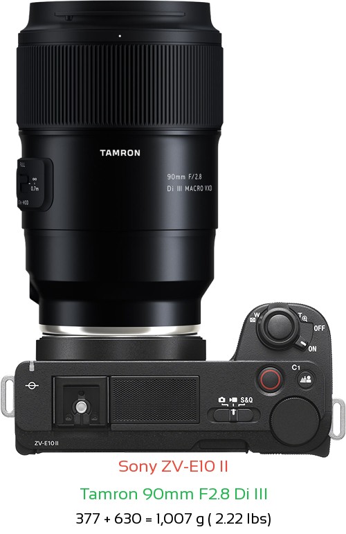 Sony ZV-E10 II with Tamron 90mm F2.8 Di III Lens Size