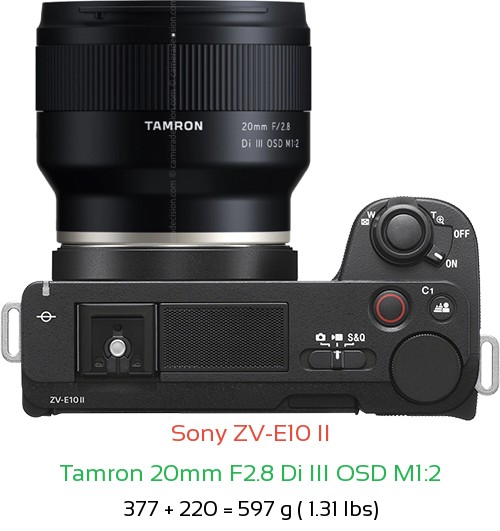 Sony ZV-E10 II with Tamron 20mm F2.8 Di III OSD M1:2 Lens Size