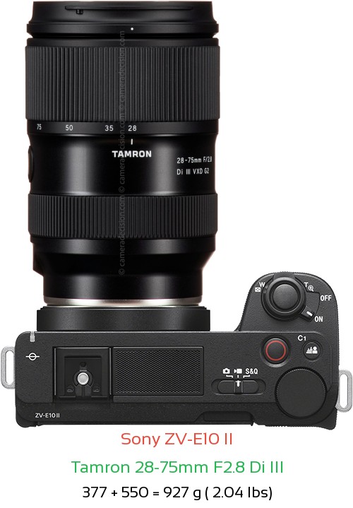 Sony ZV-E10 II with Tamron 28-75mm F2.8 Di III Lens Size