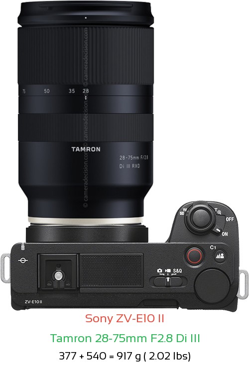 Sony ZV-E10 II with Tamron 28-75mm F2.8 Di III Lens Size