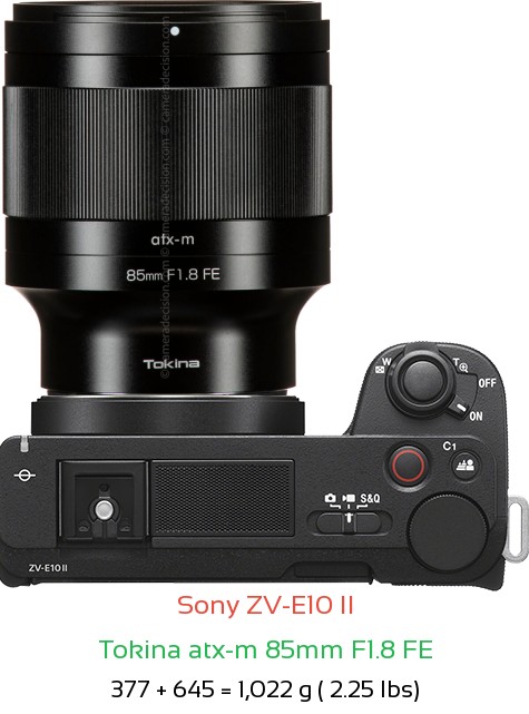 Sony ZV-E10 II with Tokina atx-m 85mm F1.8 FE Lens Size