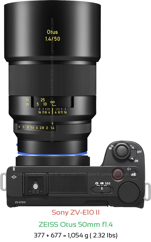 Sony ZV-E10 II with Zeiss Otus 50mm f1.4 Lens Size
