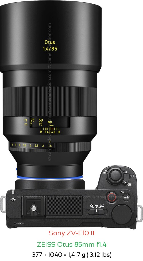 Sony ZV-E10 II with Zeiss Otus 85mm f1.4 Lens Size