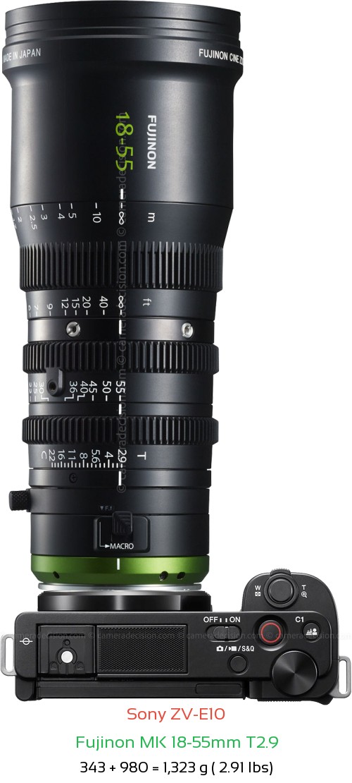Sony ZV-E10 with Fujinon MK 18-55mm T2.9 Lens Size