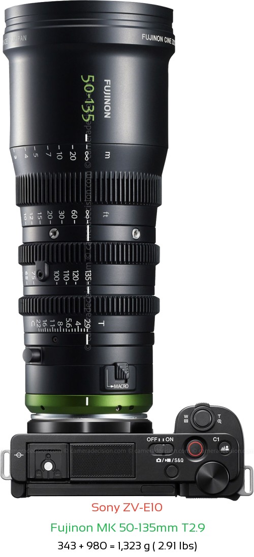 Sony ZV-E10 with Fujinon MK 50-135mm T2.9 Lens Size