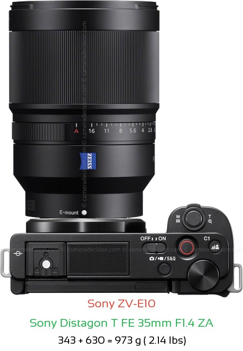 Sony ZV-E10 with Sony Distagon T FE 35mm F1.4 ZA Lens Size
