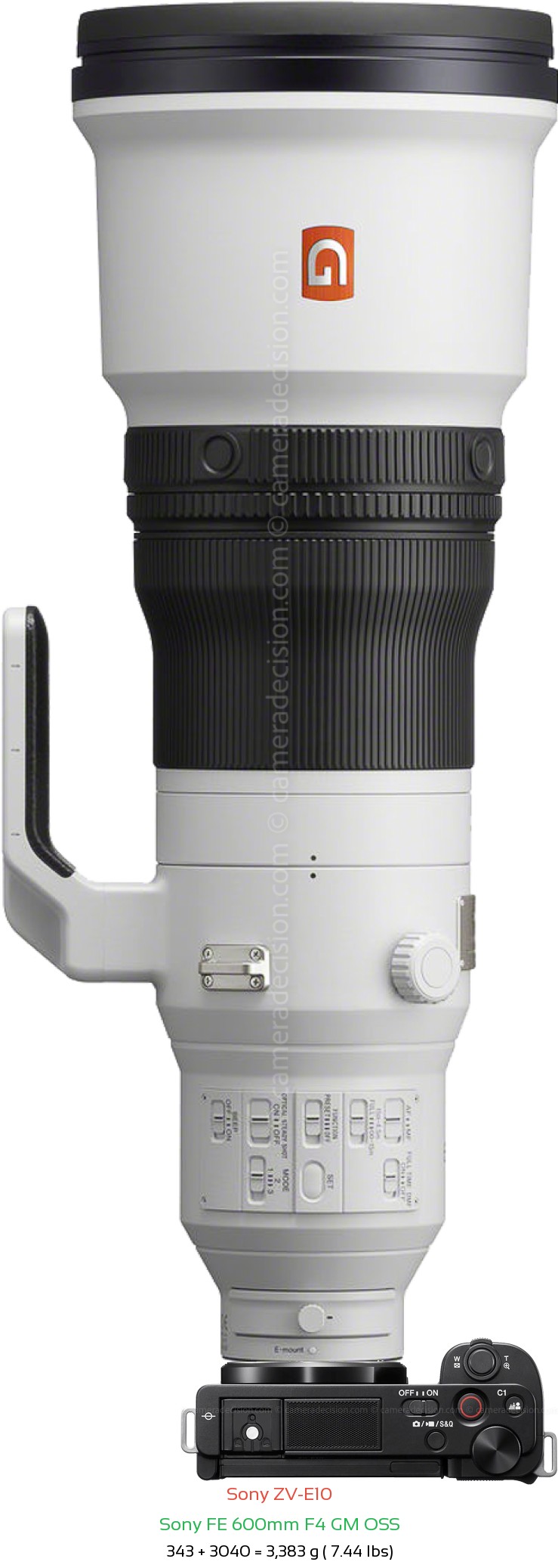 Sony ZV-E10 with Sony FE 600mm F4 GM Lens Size