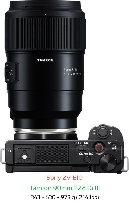 Sony ZV-E10 with Tamron 90mm F2.8 Di III Lens Size