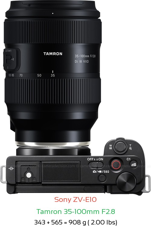 Sony ZV-E10 with Tamron 35-100mm F2.8 Lens Size