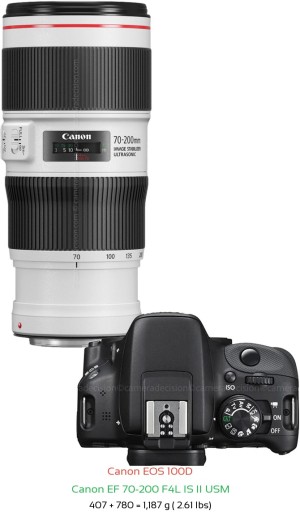 Canon 100D with Canon EF 70-200 F4L IS II USM Lens Size