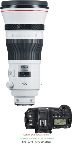 Canon 1D X II with Canon EF 400mm F2.8L IS III USM Lens Size