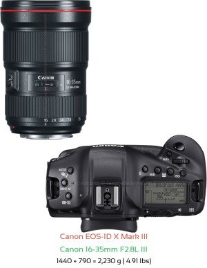 Canon 1D X III with Canon 16-35mm F2.8L III Lens Size