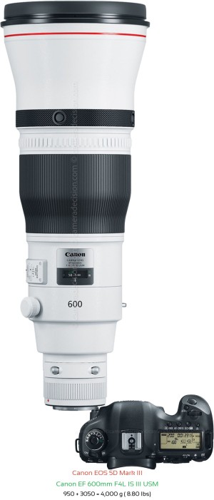 Canon 5D MIII with Canon EF 600mm F4L IS III USM Lens Size