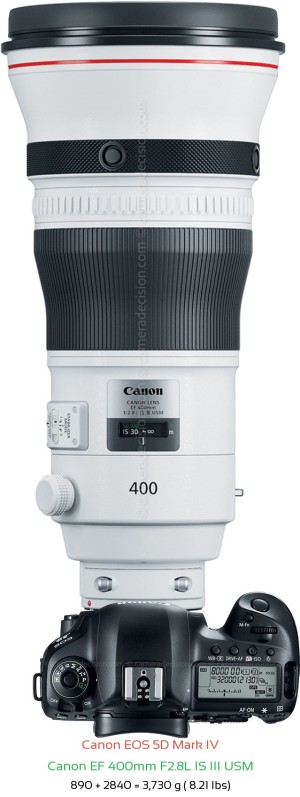 Canon 5D MIV with Canon EF 400mm F2.8L IS III USM Lens Size