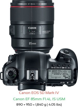 Canon 5D MIV with Canon EF 85mm F1.4L IS USM Lens Size