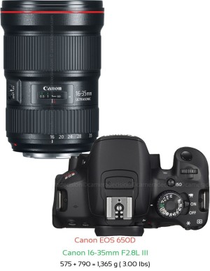 Canon 650D with Canon 16-35mm F2.8L III Lens Size