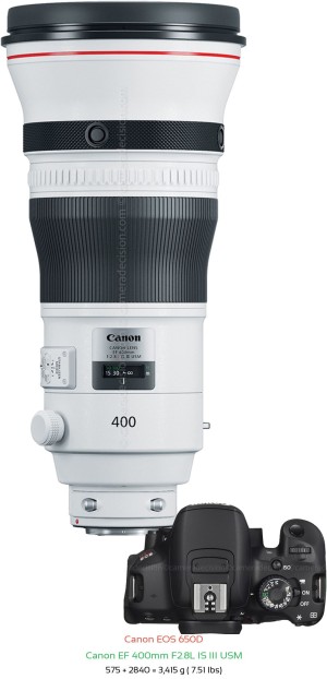 Canon 650D with Canon EF 400mm F2.8L IS III USM Lens Size