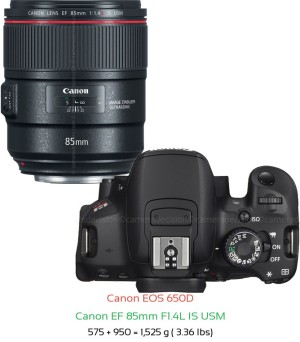 Canon 650D with Canon EF 85mm F1.4L IS USM Lens Size