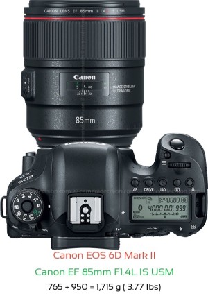 Canon 6D MII with Canon EF 85mm F1.4L IS USM Lens Size