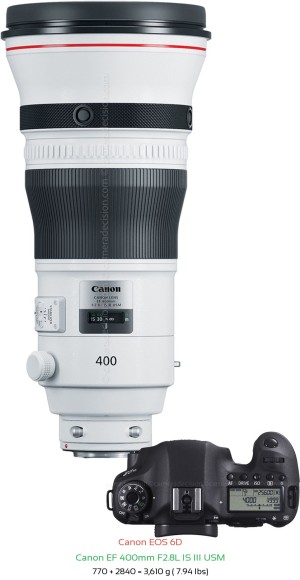 Canon 6D with Canon EF 400mm F2.8L IS III USM Lens Size