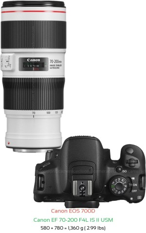 Canon 700D with Canon EF 70-200 F4L IS II USM Lens Size