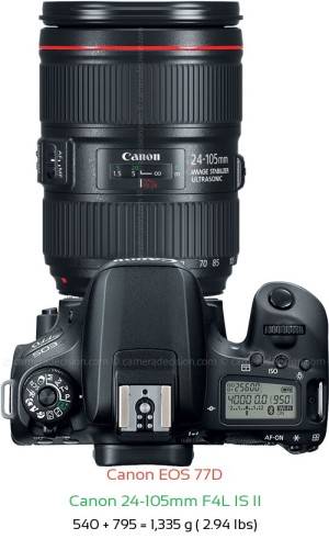 Canon 77D with Canon 24-105mm F4L IS II Lens Size