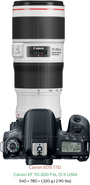Canon 77D with Canon EF 70-200 F4L IS II USM Lens Size