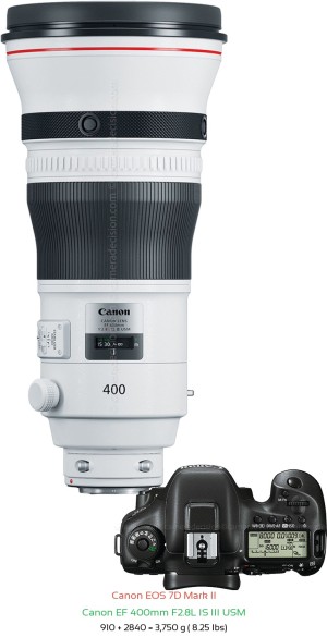 Canon 7D MII with Canon EF 400mm F2.8L IS III USM Lens Size