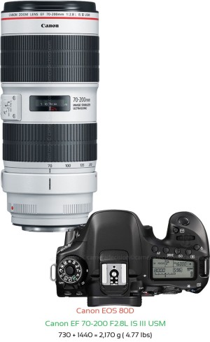 Canon 80D with Canon EF 70-200 F2.8L IS III USM Lens Size