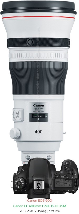 Canon 90D with Canon EF 400mm F2.8L IS III USM Lens Size