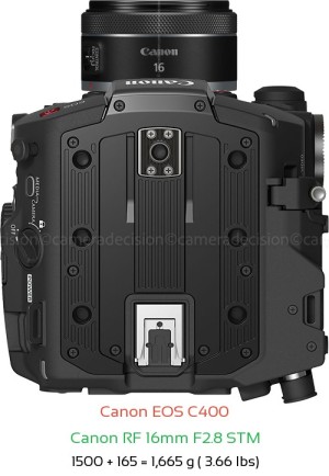 Canon EOS C400 with Canon RF 16mm F2.8 STM Lens Size