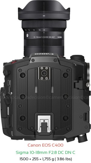 Canon EOS C400 with Sigma 10-18mm F2.8 DC DN C Lens Size