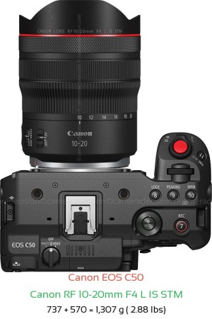 Canon C50 with Canon RF 10-20mm F4 L IS STM Lens Size