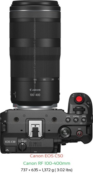 Canon C50 with Canon RF 100-400mm Lens Size