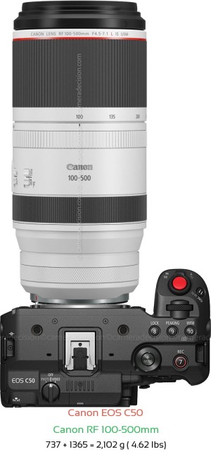 Canon C50 with Canon RF 100-500mm Lens Size