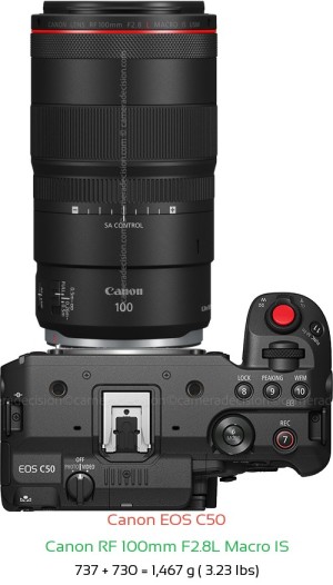 Canon C50 with Canon RF 100mm F2.8L Macro IS Lens Size
