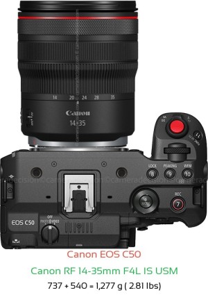 Canon C50 with Canon RF 14-35mm F4L IS USM Lens Size