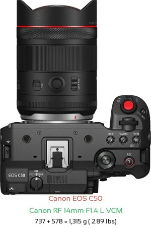 Canon C50 with Canon RF 14mm F1.4 L VCM Lens Size